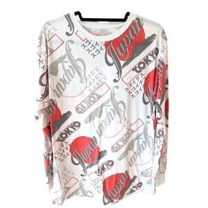 Launder by Bailey Mens AOP Long Sleeve Tee TShirt Size L White Red Tokyo Japan